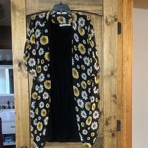 2 piece black sleeveless dress with Liberty Love Sunflower Print Kimono